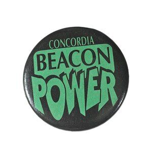 Concordia Beacon Power Button Pin Black Green Empowerment Pinback Badge 2.25”